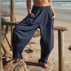 Free People Stunner Pants Harem Barrel Boho High Waist navy Cotton Baggy Slouchy